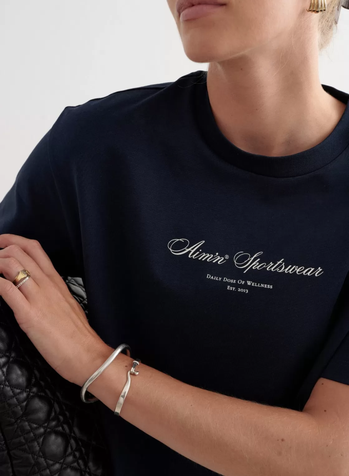 AIM’N Heritage Boxy T-shirt Navy New